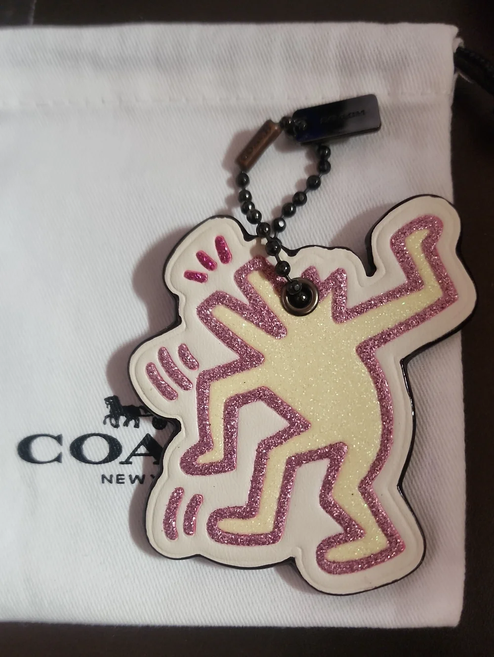 COACH X Keith Haring Colab Leather Glitter Dancing Dog Bag Charm Nwot